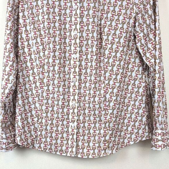 Talbots Non-Iron Equestrian Chain Print Button Front Shirt Top Size 12 - Picture 6 of 10